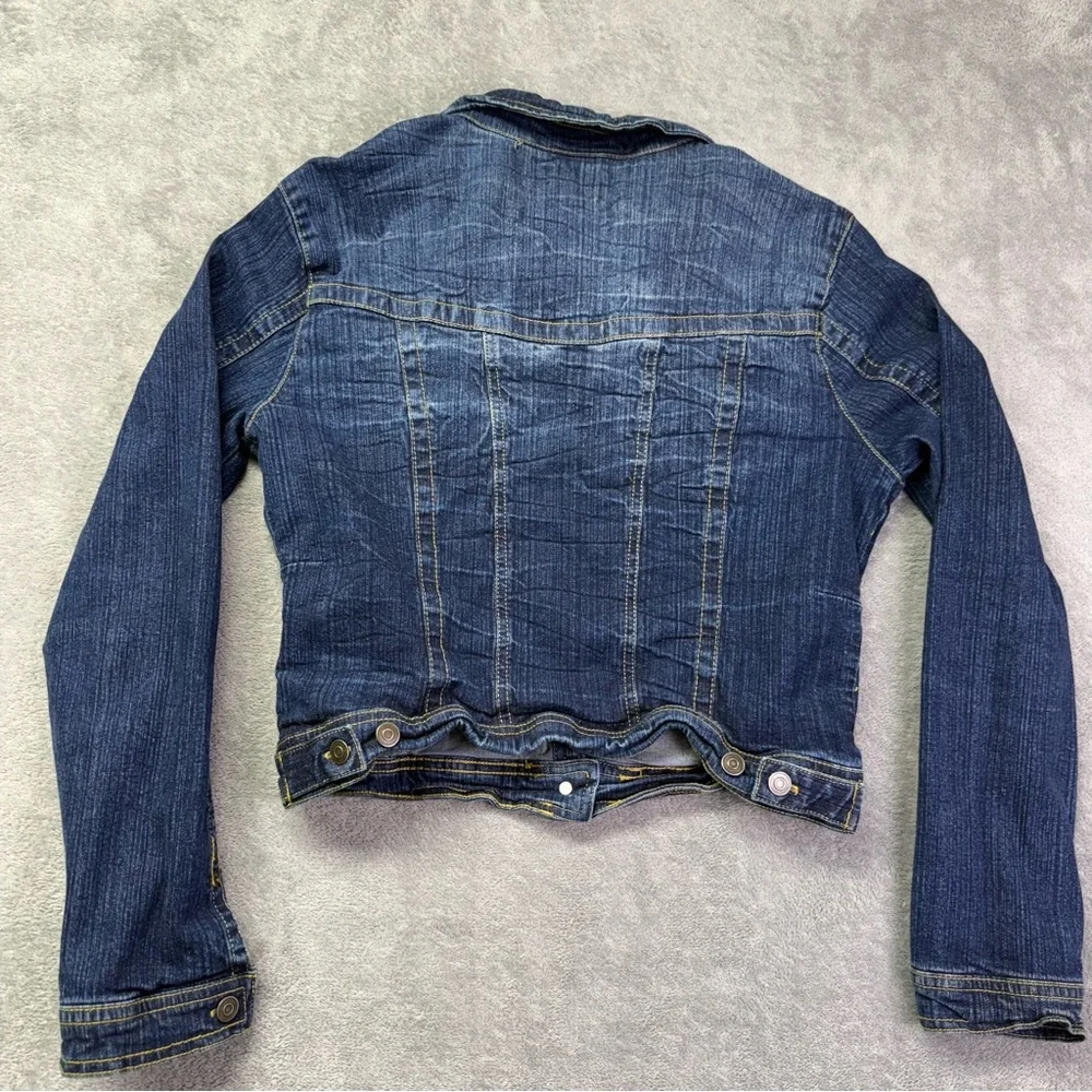 New‎ Look Kids Jean Jacket Size L Blue Denim Long Sleeves Pockets Cotton Spandex
